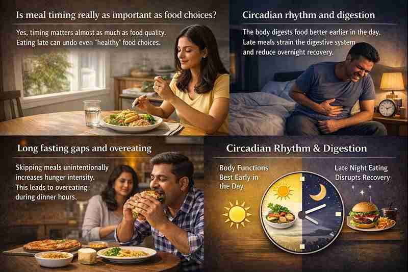 Plate of a wholesome traditional meal including rice, dal, roti, and vegetables, served in metal bowls.